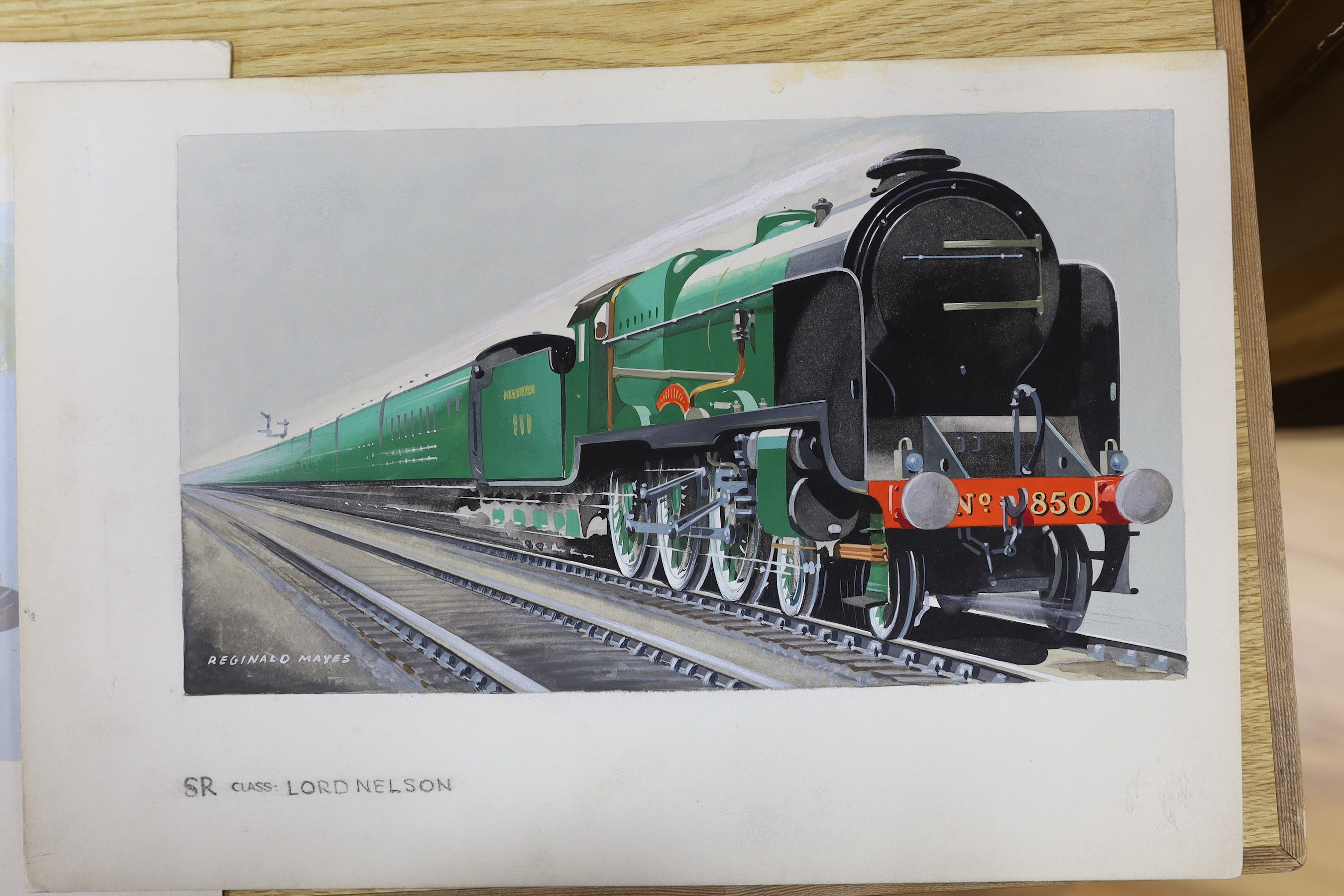 Reginald Mayes, three gouache, Vintage steam locomotive, overall 27 x 34cm, unframed